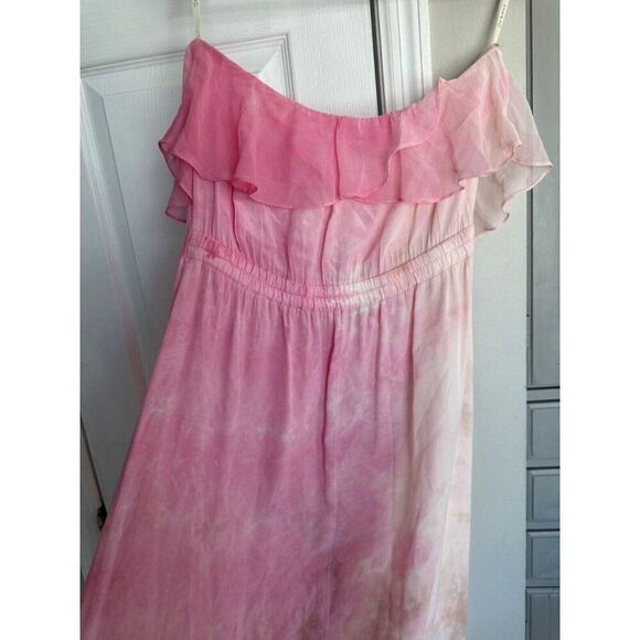 Gypsy 05 Pink Beige Silk Strapless Maxi Dress Boho Beach Resortwear Women's Med - Picture 2 of 7